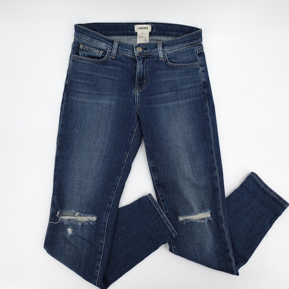 L'Agence Skinny Jeans Womens 25 Blue Mon Jules Perfect Fit Distressed Denim